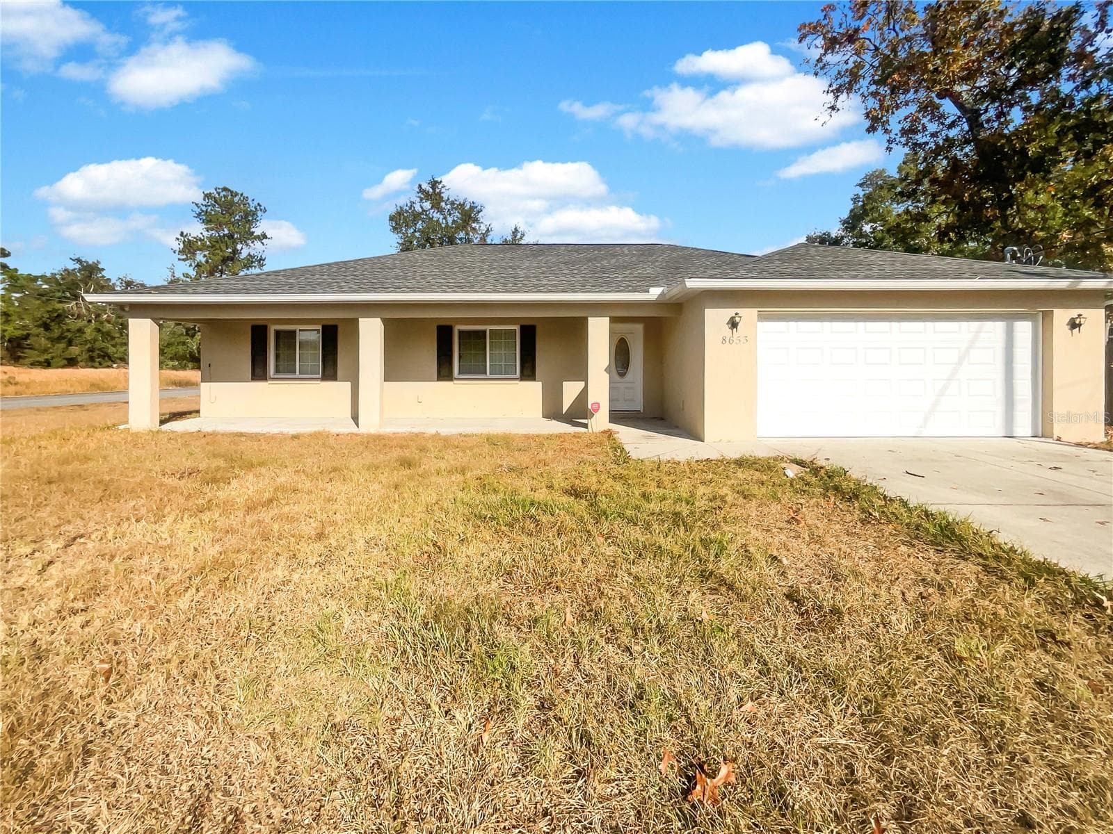 Front exterior view of a single-family home on a spacious lot in Summerfield, FL.